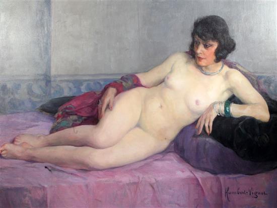 § Léonie Humbert-Vignot (1878-1960) Reclining female nude, 38 x 52in.